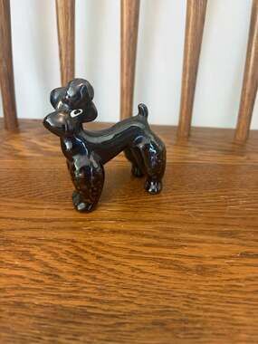 Vintage Ceramic Poodle Figurine Glossy Black Japan